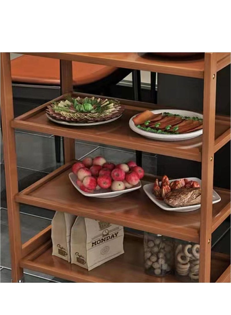 LINGWEI Wooden Food Serving Trolly Bamboo Cart Kitchen Storage Rack Utility Cart With Movable Wheels Brown 60x81x33cm - Image 4