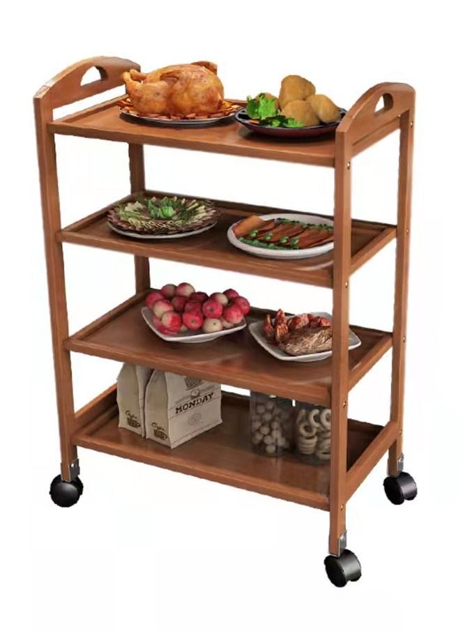 LINGWEI Wooden Food Serving Trolly Bamboo Cart Kitchen Storage Rack Utility Cart With Movable Wheels Brown 60x81x33cm - Image 2