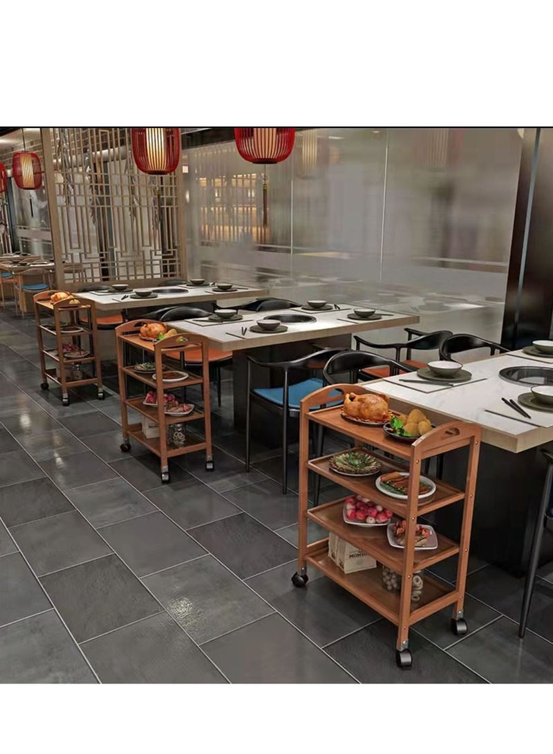 LINGWEI Wooden Food Serving Trolly Bamboo Cart Kitchen Storage Rack Utility Cart With Movable Wheels Brown 60x81x33cm - Image 3