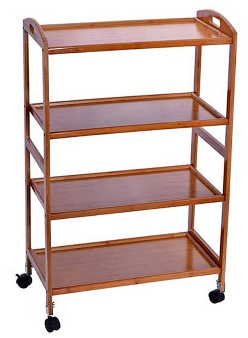 LINGWEI Wooden Food Serving Trolly Bamboo Cart Kitchen Storage Rack Utility Cart With Movable Wheels Brown 60x81x33cm - Image 5