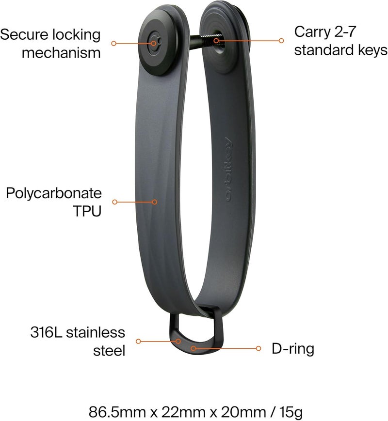 Orbitkey Active Key Organizer Lite - Weather Resistant, Stainless Steel Locking Mechanism, Slim & Quiet Profile (Graphite) - Image 5