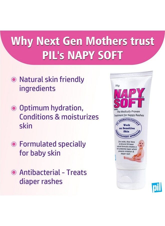 PIL Napy Soft Baby Nappy Cream With Aloe Verakokum Butter & Almond Oil ; Medically Proven Treatment To Prevent Diaper Rashes (Pack Of 2 Each 50G)  - Image 3