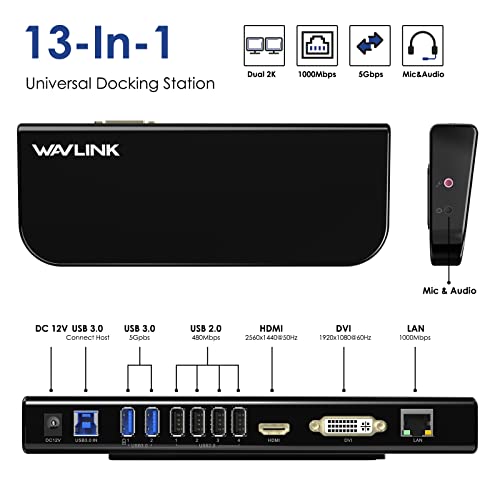 WAVLINK USB Laptop Docking Station Dual Monitors, DisplayLink Computer Dock for M1 M2 Mac and Windows, ChromeOS, Ubuntu 20.04/22.04 (HDMI & HDMI/DVI/VGA, 6xUSB Ports, LAN, Audio) - Image 2