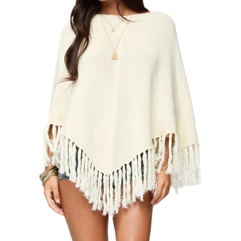 Argeousgor Women Tassel Poncho Sweater Y2K Knitted Pullover Poncho Shawl Lightweight Fringe Wrap Cardigan Knitwear Cape - Image 1