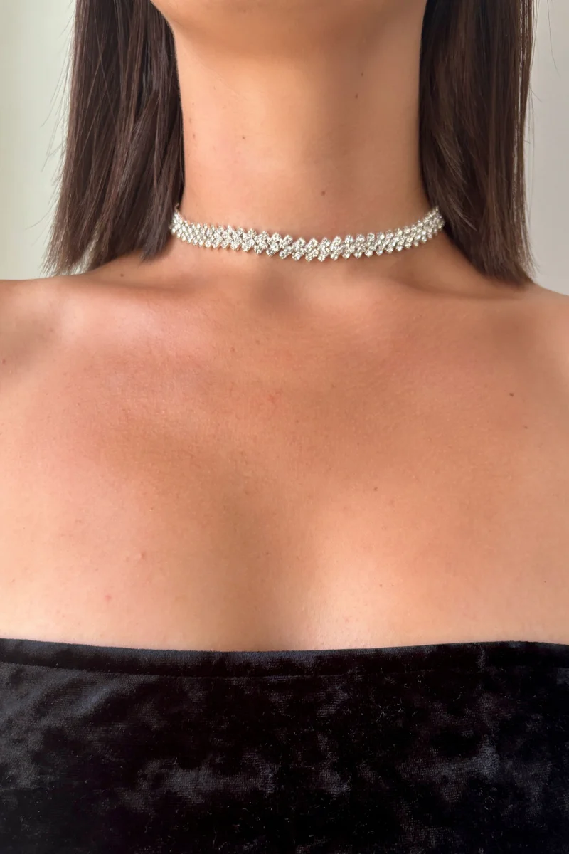 هزمير جولري قلادة تشوكر مرصعة بالكريستال