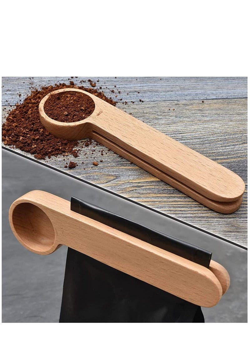 NIBEMINENT Wooden Coffee Scoop and Bag Clip, Measure Spoon 2-In-1 Bags Sealer Measuring for Beans, Espresso Coffee, Tea - Image 1