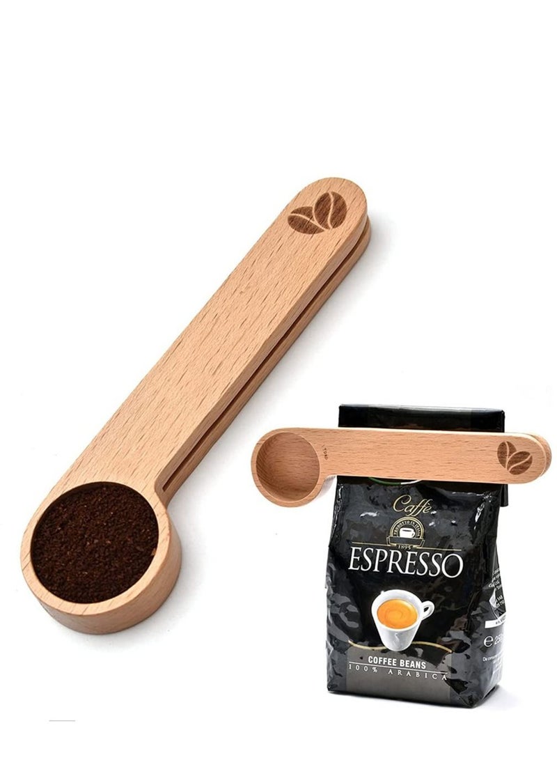 NIBEMINENT Wooden Coffee Scoop and Bag Clip, Measure Spoon 2-In-1 Bags Sealer Measuring for Beans, Espresso Coffee, Tea - Image 2