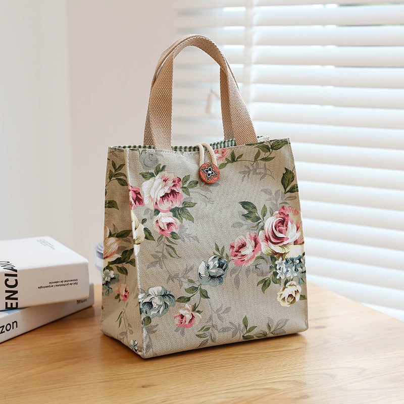 Japanese Style Canvas Bag Portable Lunch Bag Mummy Bag Ins Lunch Bag Fashionable Western Style Office Worker Lunch Bag - Image 3