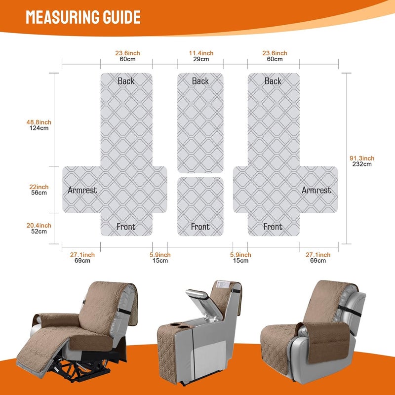 MK International Polyester 2 Seater Recliner Sofa Cover with Console Water Resistant Loveseat Recliner Sofa Slipcovers Furniture Protector for Kids, Pets (Light Brown)  - Image 2