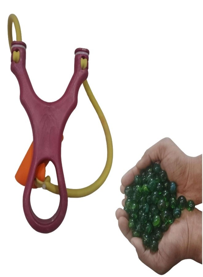 ZOKCY® Combo (1 Plastic Slingshot (Gulel) + 10 kanche (goli marbel) Toy for Kids/Flat Rubber Slingshot Gulel Catapult for Sports/Strong Sling Shot Rubber for Perfect Aim with Strong Grip with goli - Image 1