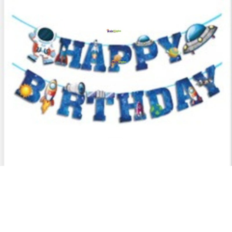 MANGO Space Theme Blue HAPPY BIRTHDAY Banner  Cardstock Party Decoration for Kids - Image 1