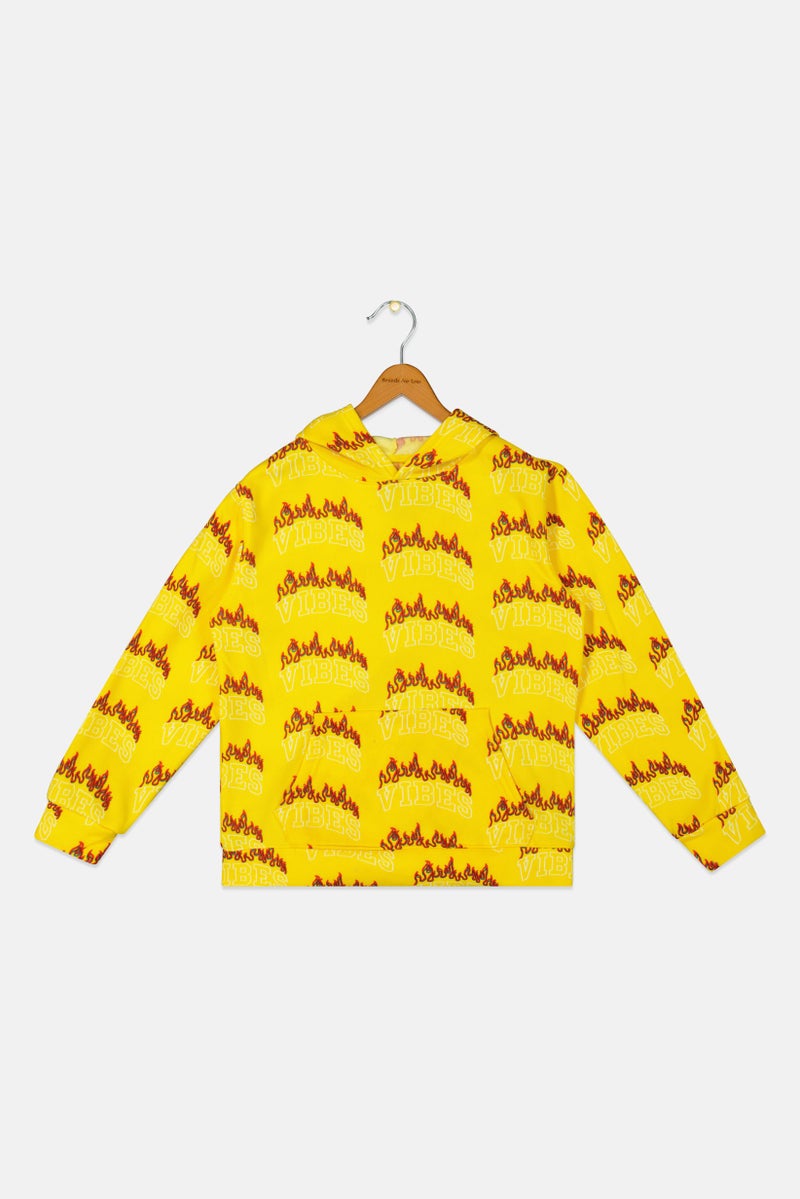 brooklyn Kids Boy Hooded Allover Print Long Sleeves Sweatshirt, Yellow - Image 2