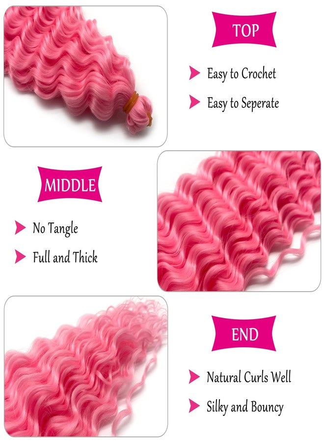 UPerfe Pink Curly Ocean Wavy Braiding Hair for Black Women 24 Inch 2 Packs Pink Boho Hair for Braiding Deep Wave Crochet Hair Soft Curls for Boho Braids Extensions - Image 3