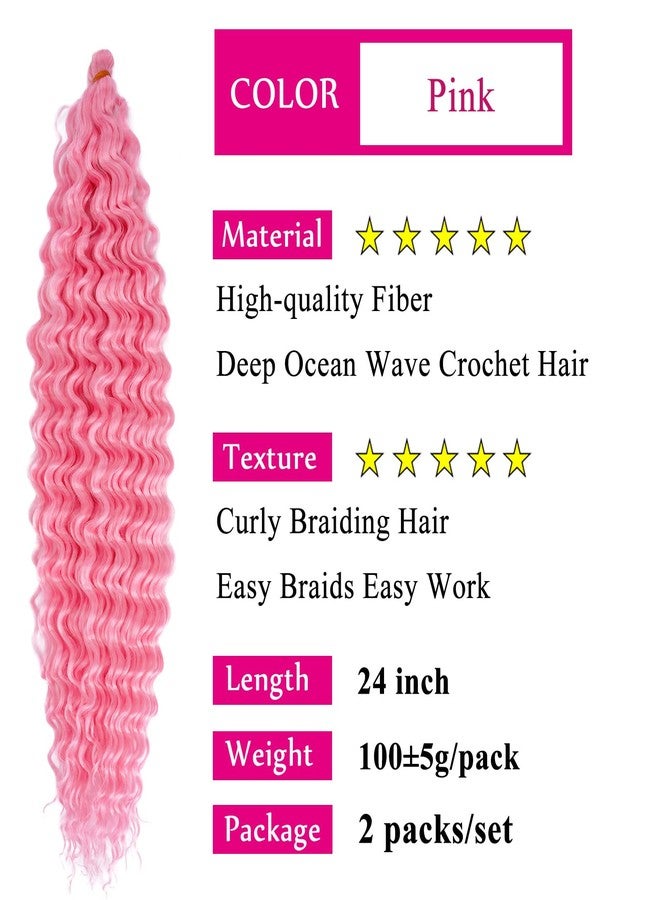 UPerfe Pink Curly Ocean Wavy Braiding Hair for Black Women 24 Inch 2 Packs Pink Boho Hair for Braiding Deep Wave Crochet Hair Soft Curls for Boho Braids Extensions - Image 2
