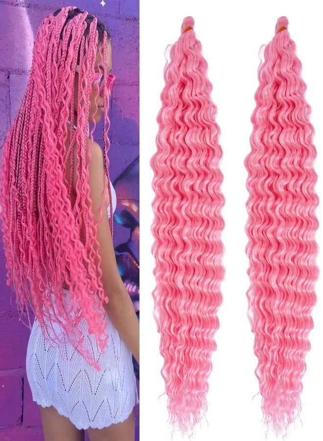 UPerfe Pink Curly Ocean Wavy Braiding Hair for Black Women 24 Inch 2 Packs Pink Boho Hair for Braiding Deep Wave Crochet Hair Soft Curls for Boho Braids Extensions - Image 1