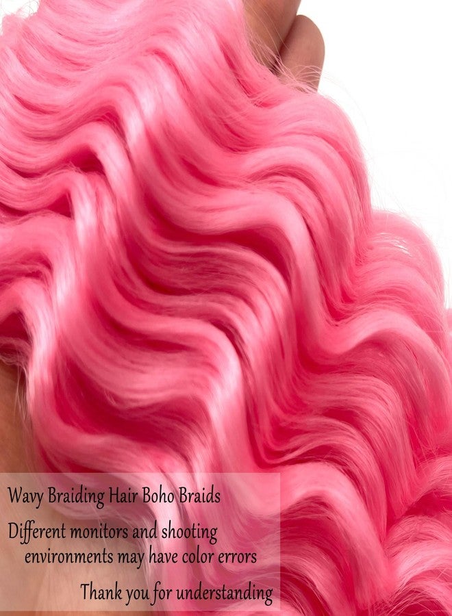 UPerfe Pink Curly Ocean Wavy Braiding Hair for Black Women 24 Inch 2 Packs Pink Boho Hair for Braiding Deep Wave Crochet Hair Soft Curls for Boho Braids Extensions - Image 4