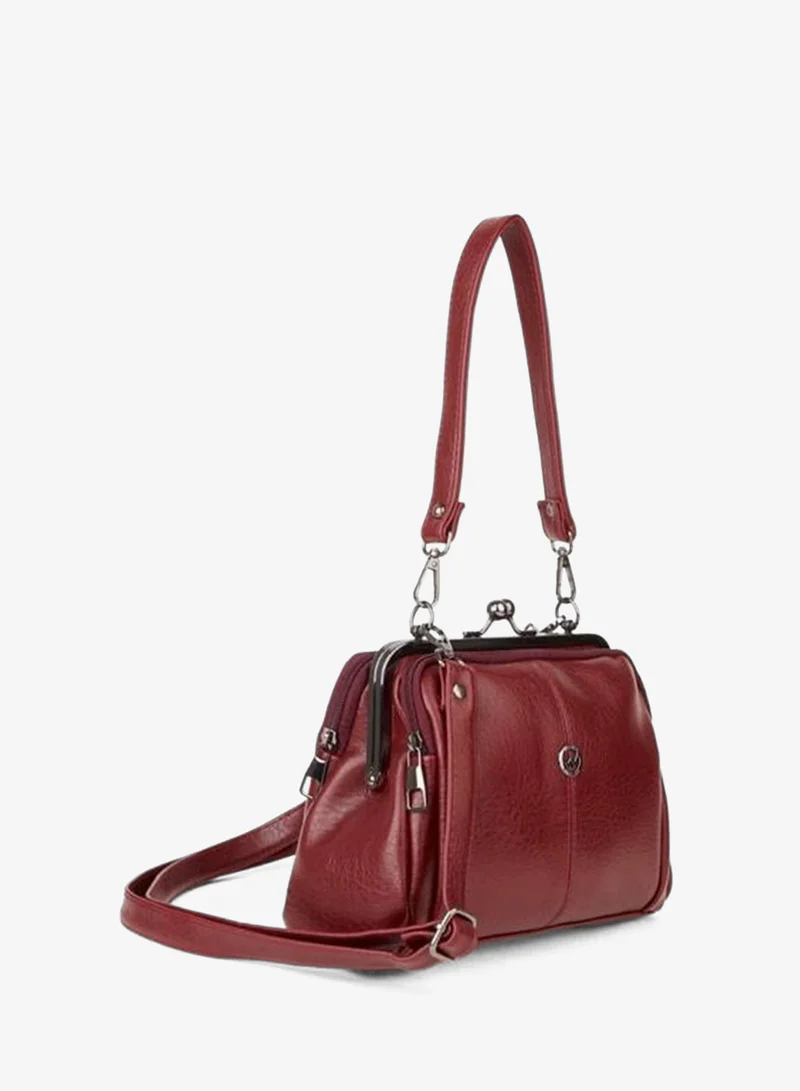 Women's Burgundy Butterfly 4-Compartment Lined Pocket and Zipper Closure Hand, Arm and Shoulder Bag.