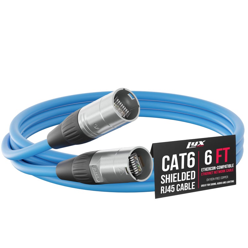 LyxPro 6 Feet Shielded CAT6 Ethercon Cable Professional Audio Lighting RJ45 Cable StudioGrade Sound Transmission Extreme Durability Blue - Image 2