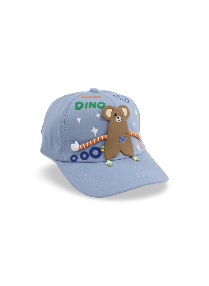 Fancy Boys Cotton Cap –  Baby Blue with "Super Dino" Design - Image 1