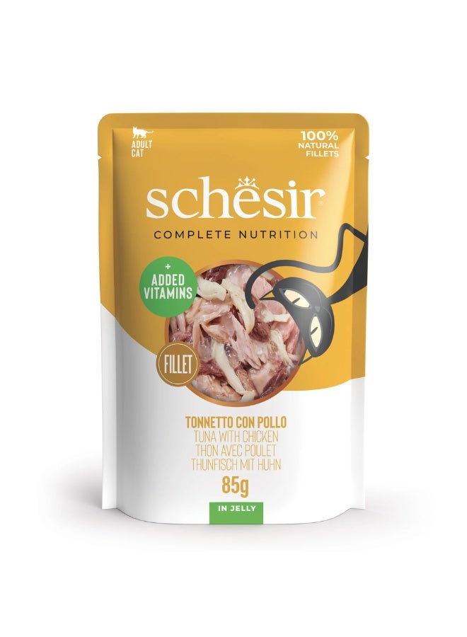Schesir Complete & Balanced Nutrition Wet Cat Food in Jelly Pouch- Tuna With Chicken 85g x 3 pcs - Image 2