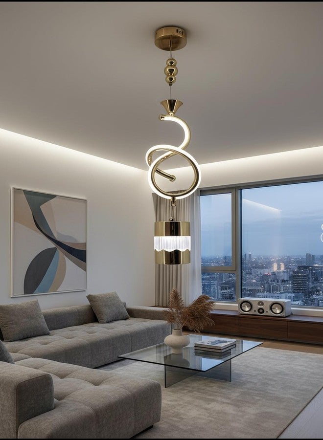 swanart مصباح معلق حلزوني ذهبي عصري من سوانارت - مصباح LED أنيق معلق مع لمسة كريستالية وارتفاع قابل للتعديل، مثالي لغرف الطعام وغرف المعيشة وغرف النوم - Image 1