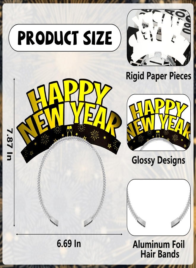Melisheer 12PCS New Years Eve Party Supplies, Happy New Year Headband Aluminum Foil Happy New Year Party Favors Gold Silver Black Tiara Headband Accessories for Adults Eve Party Wearable Decorations - Image 2