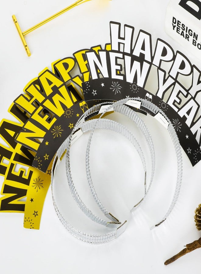 Melisheer 12PCS New Years Eve Party Supplies, Happy New Year Headband Aluminum Foil Happy New Year Party Favors Gold Silver Black Tiara Headband Accessories for Adults Eve Party Wearable Decorations - Image 4