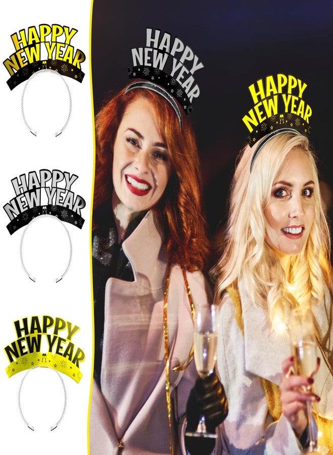 Melisheer 12PCS New Years Eve Party Supplies, Happy New Year Headband Aluminum Foil Happy New Year Party Favors Gold Silver Black Tiara Headband Accessories for Adults Eve Party Wearable Decorations - Image 3