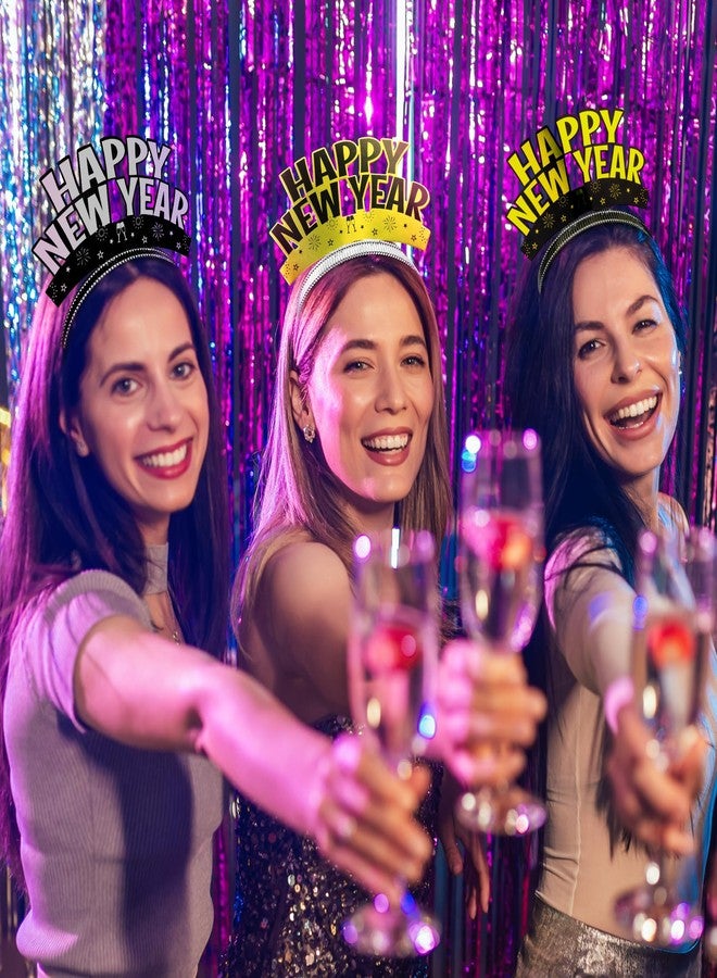 Melisheer 12PCS New Years Eve Party Supplies, Happy New Year Headband Aluminum Foil Happy New Year Party Favors Gold Silver Black Tiara Headband Accessories for Adults Eve Party Wearable Decorations - Image 5