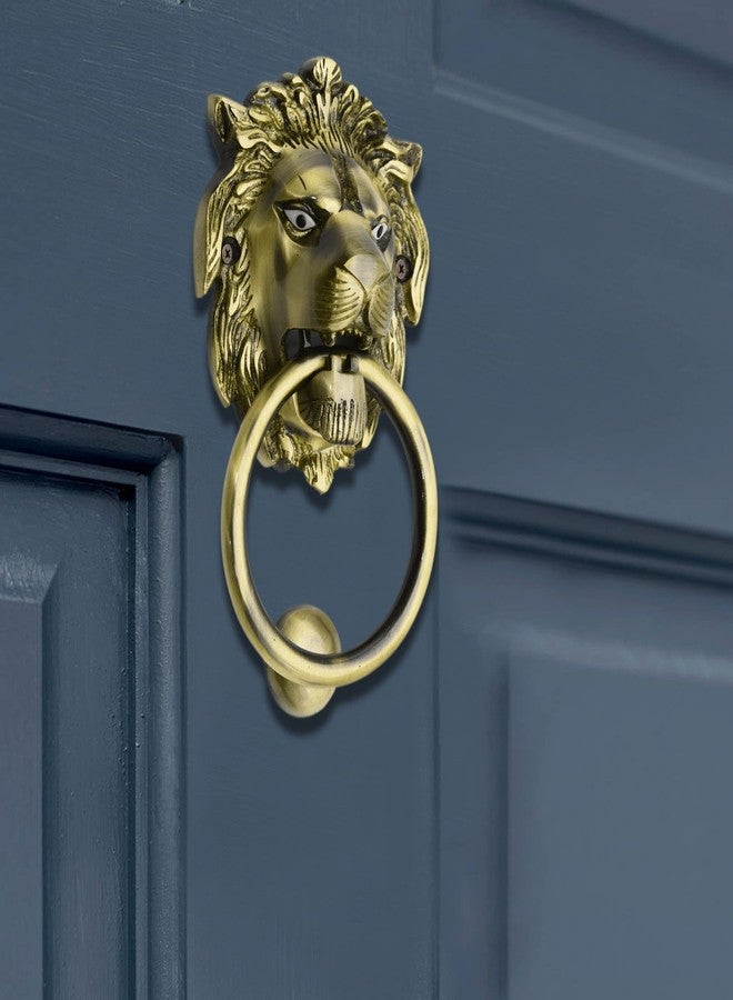 RAB Door Knocker Crafted Design Heavy Brass Antique Finish, Lion Shape Door Knocker for Main Door (Code:- Knocker Lion, Finish- Antique Brass, Size- Big, Pack of 1) - Image 1