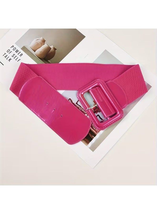 Goolsky Rectangle Pin Buckle Wide Belt Women's Vintage Versatile Elastic Waistband Casual Daily Dress Coat Decoration Girdle - Image 1
