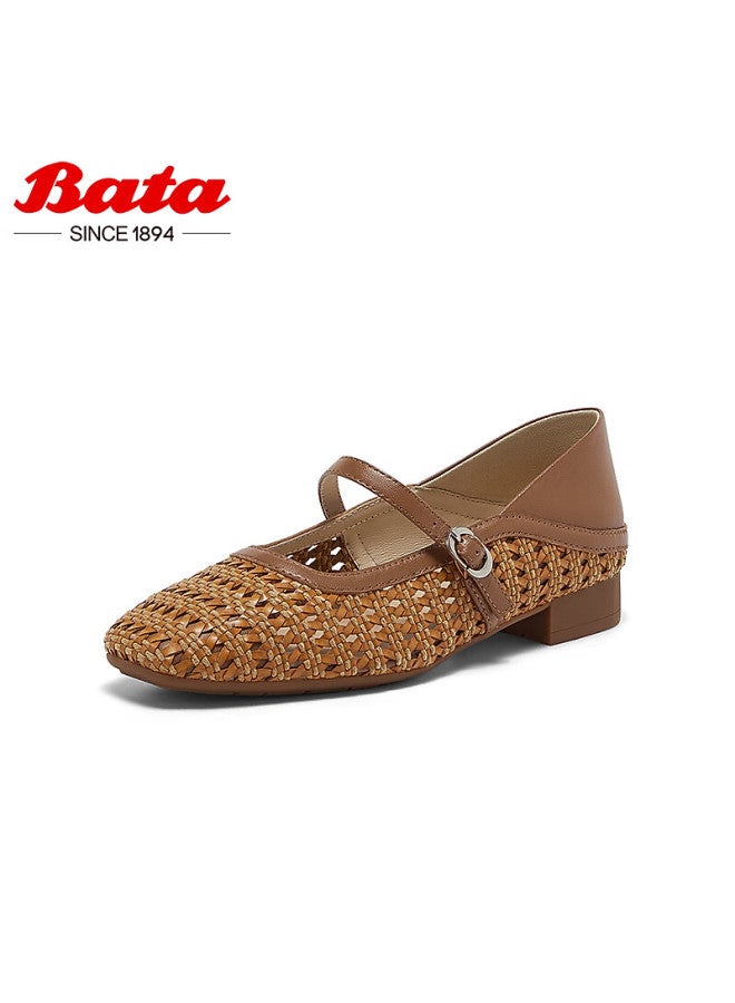 Bata Endless Holiday Woven Mary Jane Breathable Low-Cut Women'S Shoes Brown Awv37Bq5 38 - Image 1