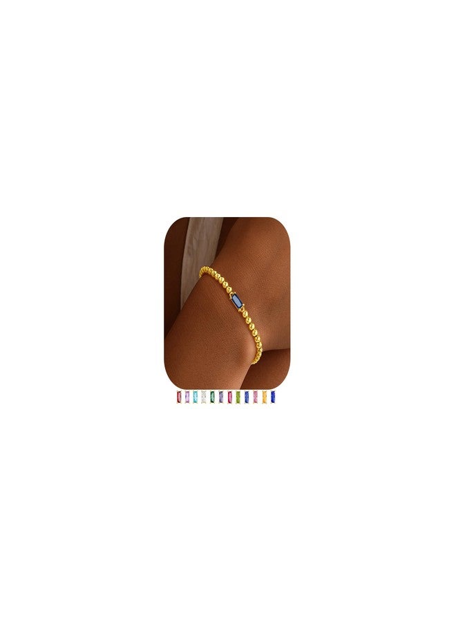 Yoosteel سوار يوستيل الرقيق بحجر الميلاد للنساء - أساور خرز مطاطية مطلية بالذهب عيار 14 قيراطًا، هدايا مجوهرات عصرية للصداقة وأعياد الميلاد للنساء، مرصع بالزركونيا المكعبة - Image 1