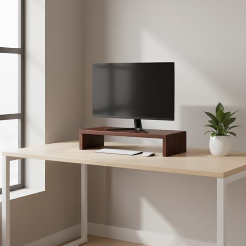 flux Monitor Stand Wooden | Monitor Stand Riser | PC Stand For Desktop Table | , Non Slip, Material: Particle Board Wooden Walnut Brown - Image 1