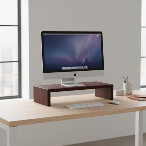 flux Monitor Stand Wooden | Monitor Stand Riser | PC Stand For Desktop Table | , Non Slip, Material: Particle Board Wooden Walnut Brown - Image 3