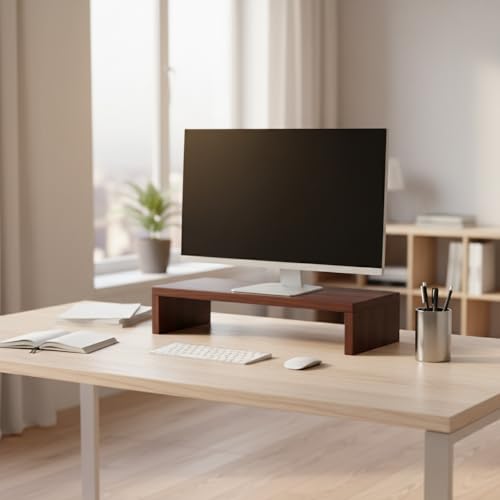 flux Monitor Stand Wooden | Monitor Stand Riser | PC Stand For Desktop Table | , Non Slip, Material: Particle Board Wooden Walnut Brown - Image 2