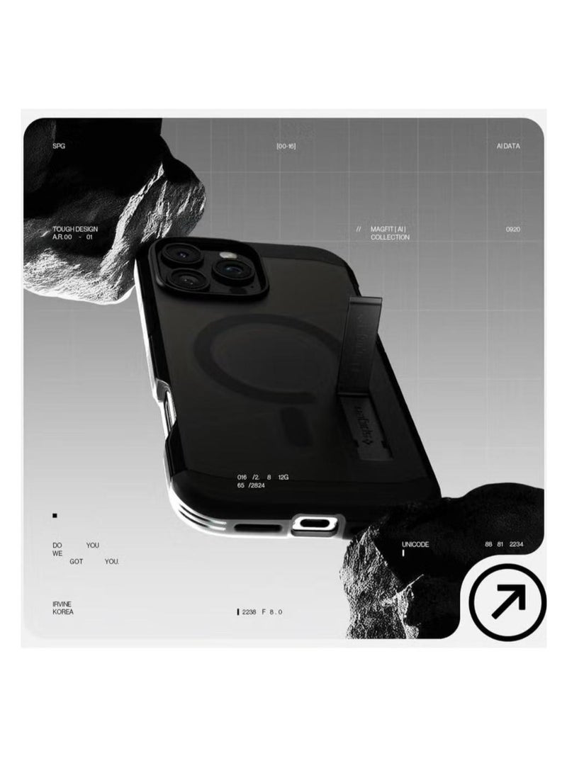 Spigen Tough Armor MagFit AI for iPhone 16 Pro Case Cover MagSafe with Kickstand (2024) - Frost Black - Image 3