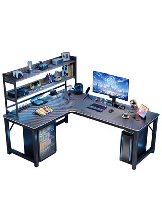 L-Shaped Desk Computer Corner Desk with Shelf, L Shaped Home Office Table, Large Gaming Table Sturdy Writing Desks Writing Workstation (Black with Shelf, 140CM) - pzsku/Z87F0F64A6042306FC7E0Z/45/1748244403/8c42ed1b-e49d-4082-87ee-46f2a7661877