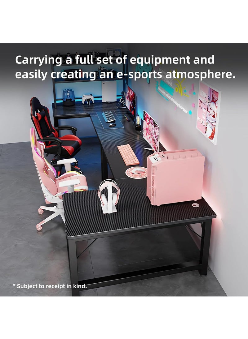 OHAHO L-Shaped Desk Computer Corner Desk with Shelf, L Shaped Home Office Table, Large Gaming Table Sturdy Writing Desks Writing Workstation (Black with Shelf, 140CM)  - Image 4
