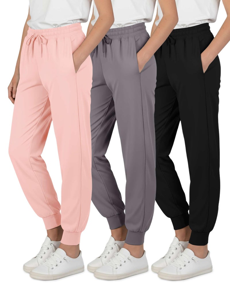 REALESSENTIALS Real Essentials 3 Pack: Girls' Dry-Fit Jogger Sweatpants - Kids Teens Running Athletic Pants with Pockets -Set 7, S (8) - Image 1