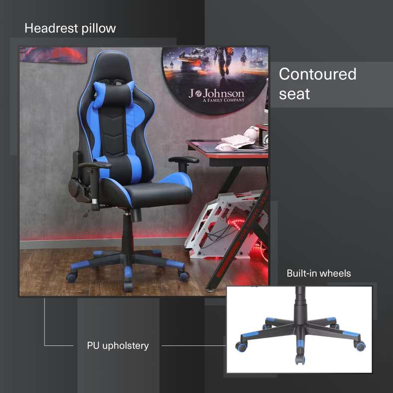 Pan Home Indigo Gaming Chair - Black and Blue