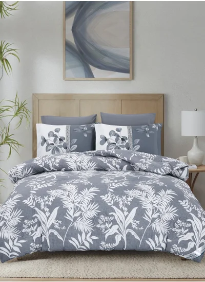Donetella Printed Comforter Set 4-Pcs Queen Size All Season Bed Fits(140 X 200 Cm)Bedding Set With Removable Filler And Down Alternative Filling, Grey
