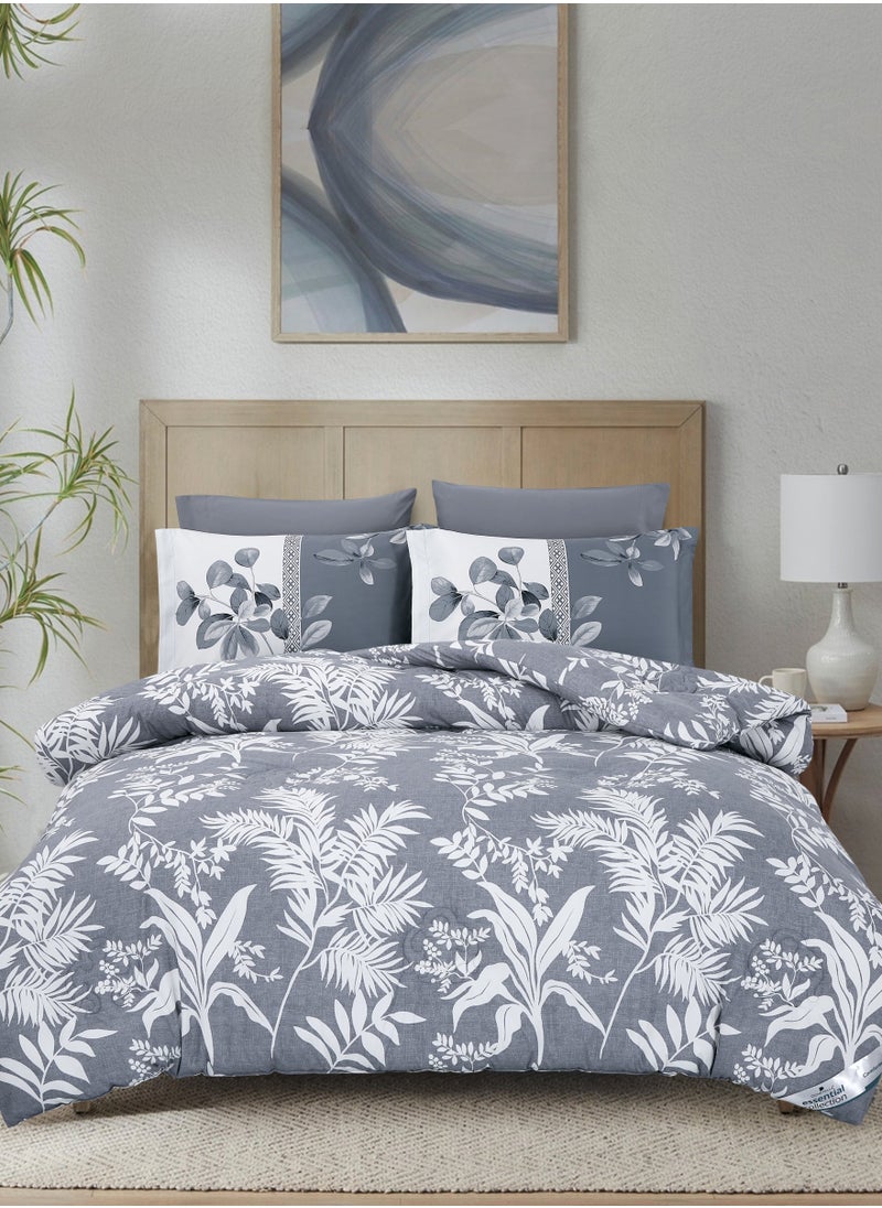 Donetella - Printed Comforter Set 4-Pcs Queen Size All Season Bed Fits(140 X 200 Cm)Bedding Set With Removable Filler And Down Alternative Filling, Grey - Image 1
