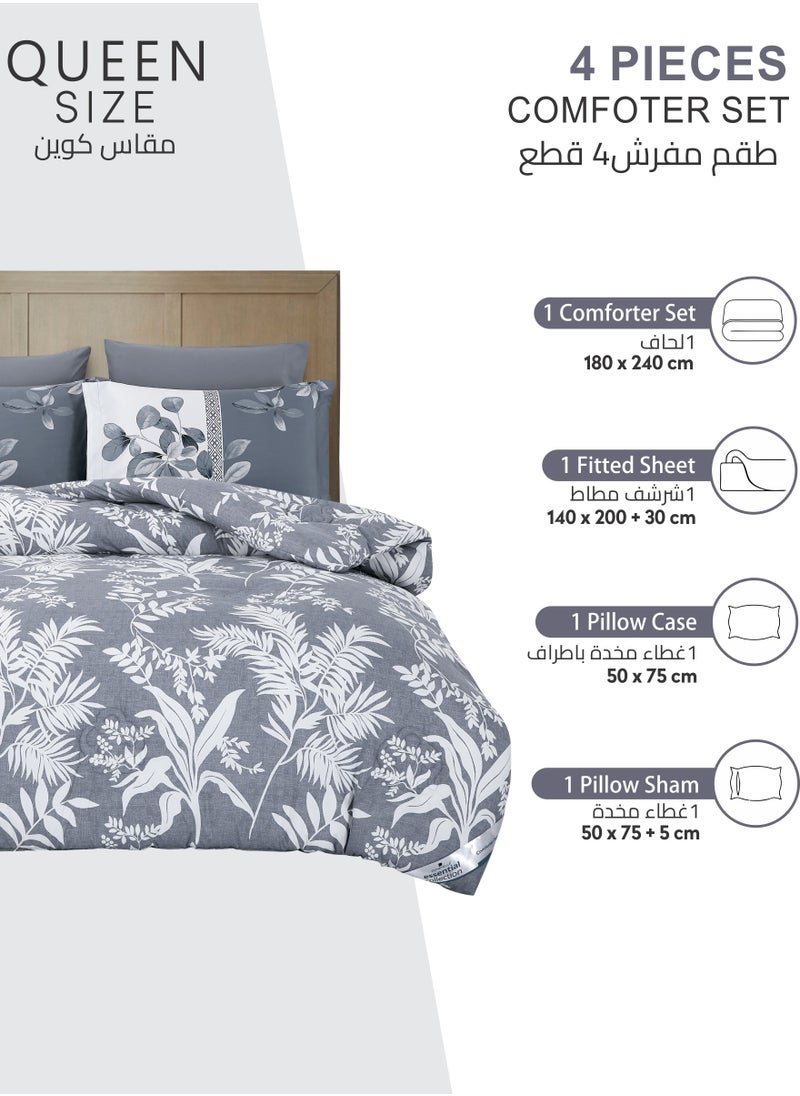 Donetella - Printed Comforter Set 4-Pcs Queen Size All Season Bed Fits(140 X 200 Cm)Bedding Set With Removable Filler And Down Alternative Filling, Grey - Image 1