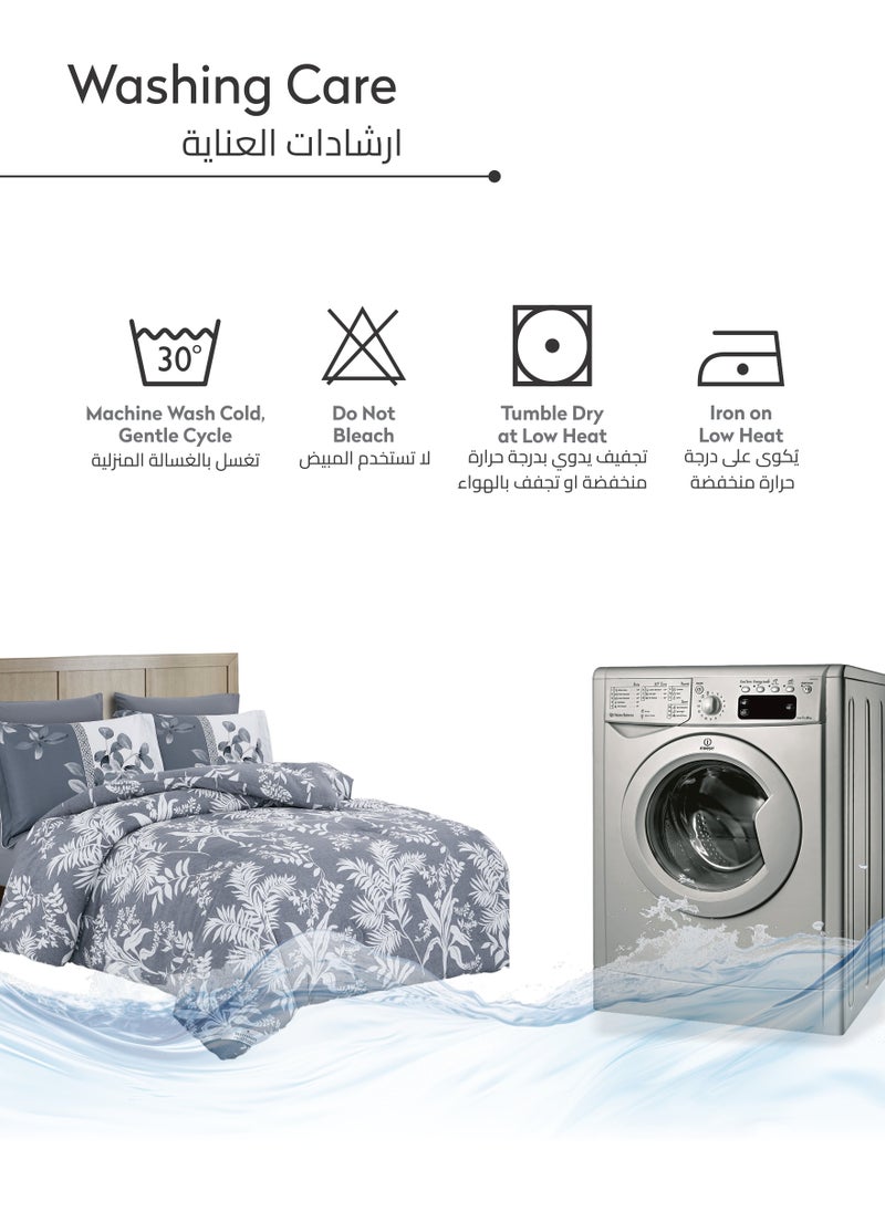 Donetella - Printed Comforter Set 4-Pcs Queen Size All Season Bed Fits(140 X 200 Cm)Bedding Set With Removable Filler And Down Alternative Filling, Grey - Image 1