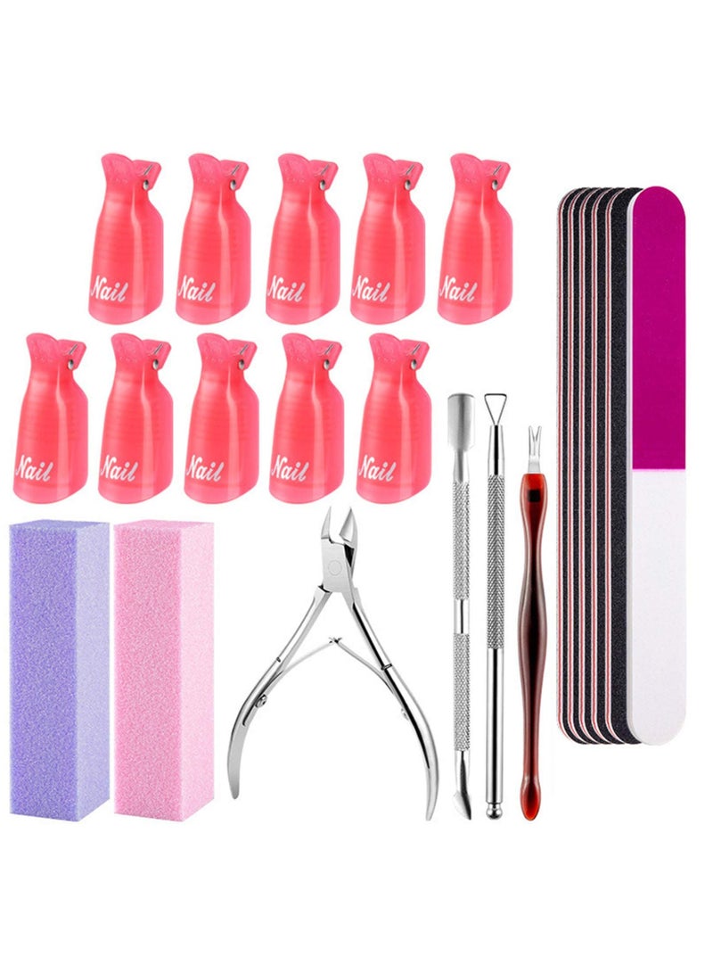 KASTWAVE Nail Files and Buffers Sets, 22pcs Professional Manicure Tools Kit with Stainless Steel Cuticle Pusher and Dead Skin Fork Nail Removal Nail Care Sets for Men Women - Image 1