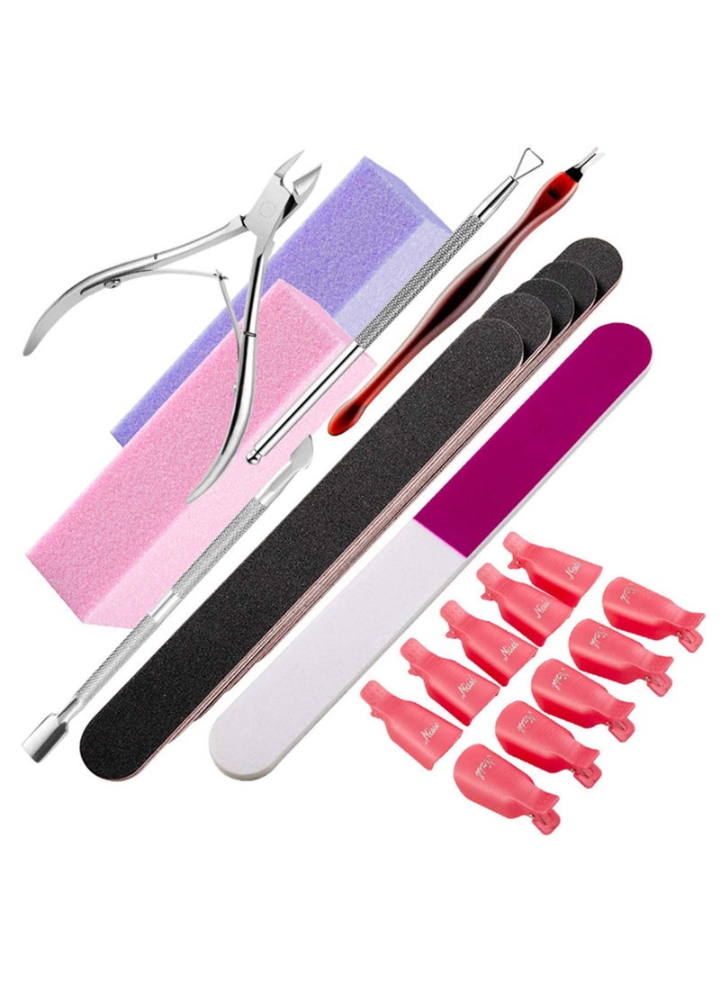 KASTWAVE Nail Files and Buffers Sets, 22pcs Professional Manicure Tools Kit with Stainless Steel Cuticle Pusher and Dead Skin Fork Nail Removal Nail Care Sets for Men Women - Image 5