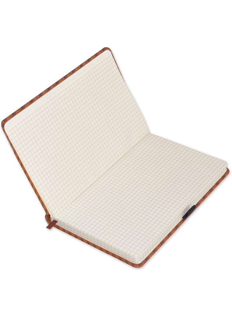 FIS FIS® Executive Notebook, Size 13x21CM, 96 Sheets 5MM Square With Elastic PU Window Brown Design 3 -FSNBEX5M1321BR3  - Image 2