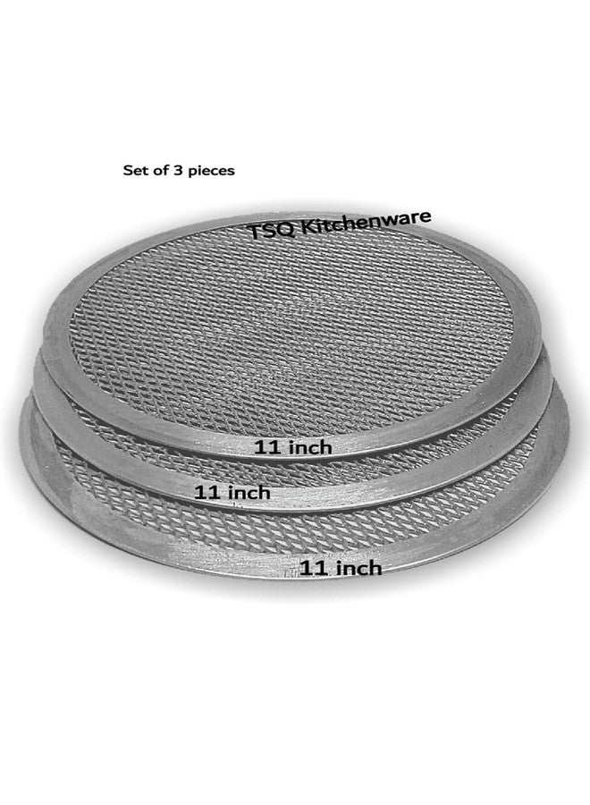 TSQ KITCHENWARE أدوات مطبخ TSQ::- شاشة بيتزا من الألومنيوم مقاس 11 بوصة - للاستخدام في أفران الميكروويف في وضع الحمل الحراري - العبوة تحتوي على 3 قطع. - Image 1