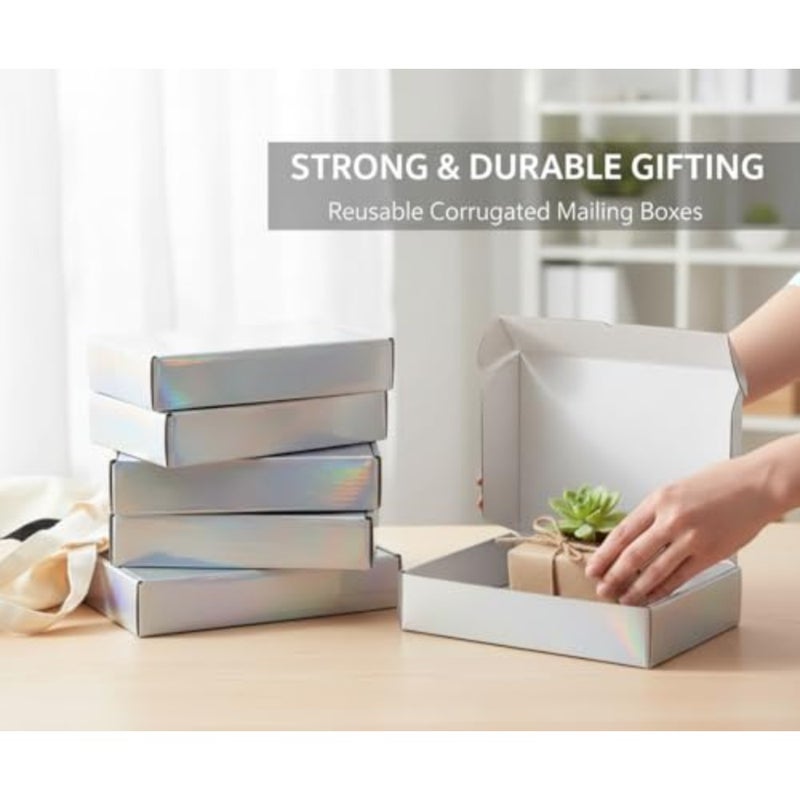 Shipping Boxes, 12 Packs Iridescent Shipping Boxes for Small Business Paper Gift Boxes with Lids Corrugated Cardboard Boxes for Shipping, Packaging, Storage, Craft Gifts Giving 8 * 5.5 * 1.6 Inches - Image 2